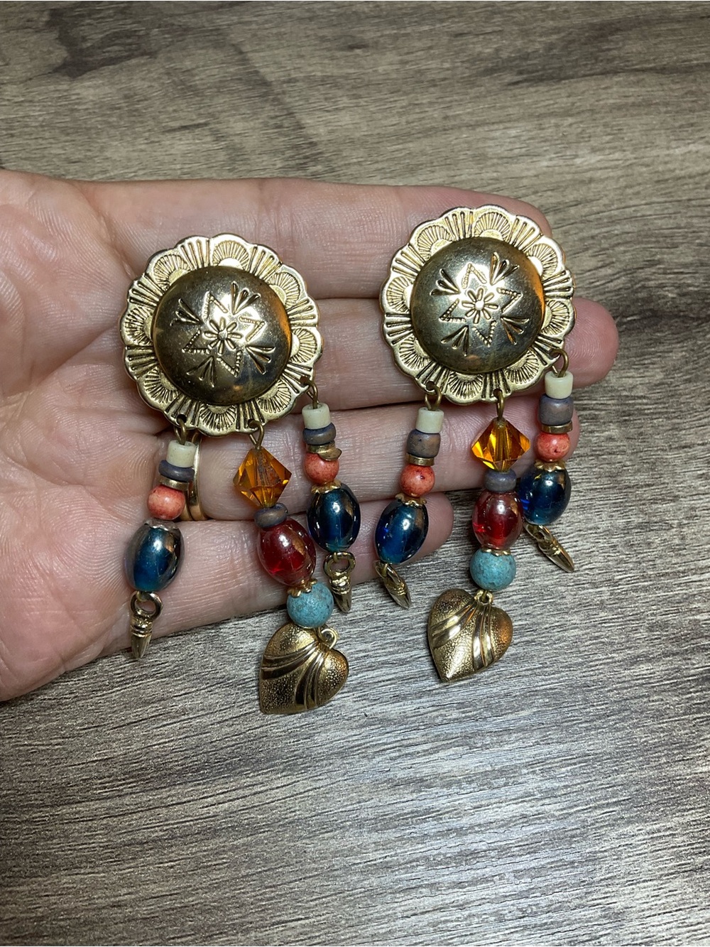 VTG Southwestern Concho Heart Fringe Drop Earrings - Picture 2 of 4